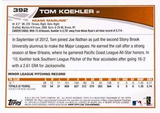 2013 Topps Mini #392 Tom Koehler Back