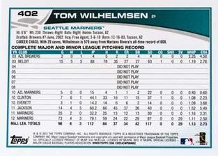 2013 Topps Mini #402 Tom Wilhelmsen Back