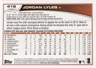 2013 Topps Mini #416 Jordan Lyles Back