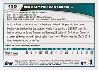 2013 Topps Mini #435 Brandon Maurer Back