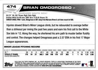 2013 Topps Mini #474 Brian Omogrosso Back