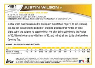 2013 Topps Mini #481 Justin Wilson Back