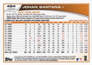 2013 Topps Mini #484 Johan Santana Back