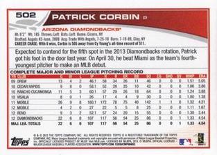 2013 Topps Mini #502 Patrick Corbin Back