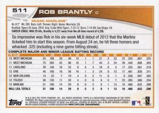 2013 Topps Mini #511 Rob Brantly Back