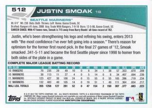 2013 Topps Mini #512 Justin Smoak Back