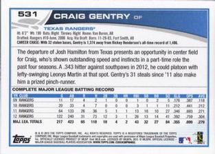 2013 Topps Mini #531 Craig Gentry Back