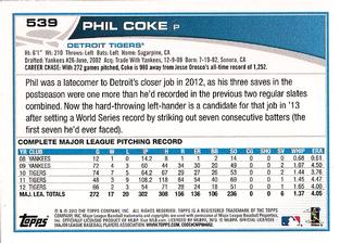 2013 Topps Mini #539 Phil Coke Back