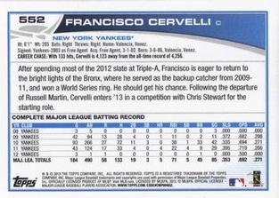 2013 Topps Mini #552 Francisco Cervelli Back