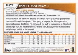 2013 Topps Mini #577 Matt Harvey Back