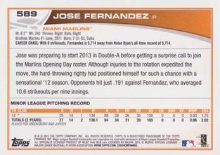 2013 Topps Mini #589 Jose Fernandez Back