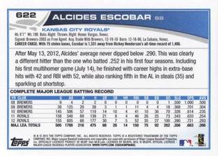 2013 Topps Mini #622 Alcides Escobar Back