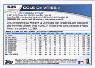 2013 Topps Mini #636 Cole De Vries Back