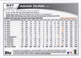 2013 Topps Mini #647 Adam Dunn Back
