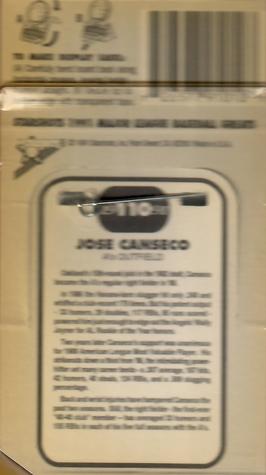 1991 Starshots Major League Baseball Greats #110 Jose Canseco Back