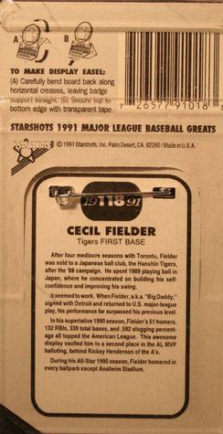 1991 Starshots Major League Baseball Greats #118 Cecil Fielder Back