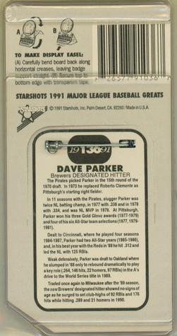 1991 Starshots Major League Baseball Greats #136 Dave Parker Back