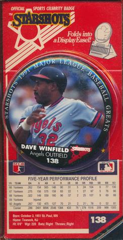 1991 Starshots Major League Baseball Greats #138 Dave Winfield Front