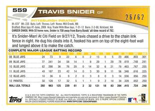 2013 Topps Mini - Gold #559 Travis Snider Back
