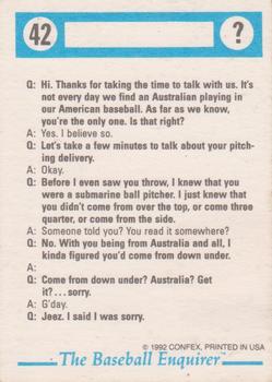 1992 Confex The Baseball Enquirer #42 Australian Player Back