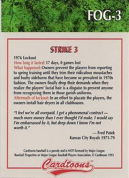 1995 Cardtoons - Field of Greed #FOG-3 Strike 3: 1976 Lockout Back