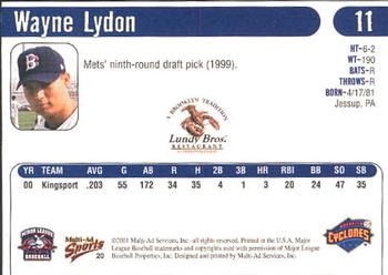 2001 Multi-Ad Brooklyn Cyclones #20 Wayne Lydon Back