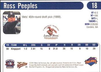 2001 Multi-Ad Brooklyn Cyclones #25 Ross Peeples Back