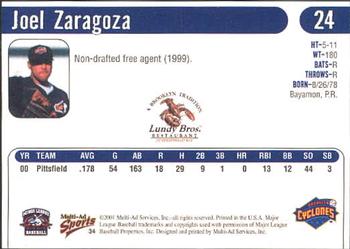 2001 Multi-Ad Brooklyn Cyclones #34 Joel Zaragoza Back