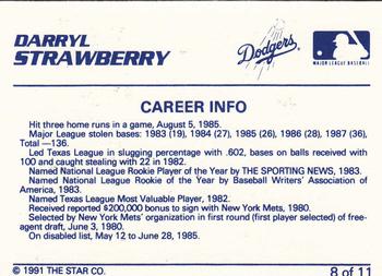 1991 Star Darryl Strawberry #8 Darryl Strawberry Back