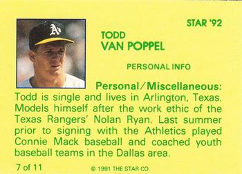 1992 Star Todd Van Poppel #7 Todd Van Poppel Back