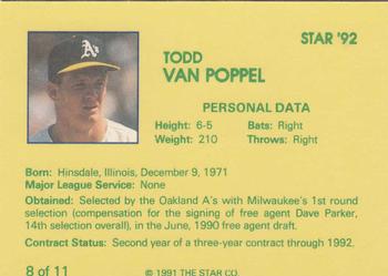 1992 Star Todd Van Poppel #8 Todd Van Poppel Back