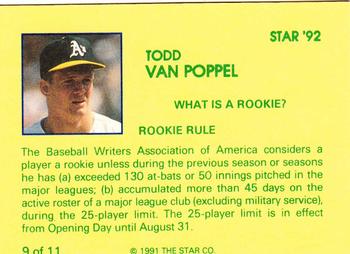 1992 Star Todd Van Poppel #9 Todd Van Poppel Back