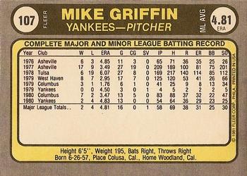 1981 Fleer #107 Mike Griffin Back