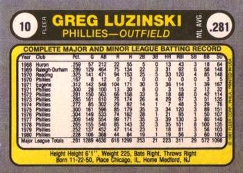 1981 Fleer #10 Greg Luzinski Back