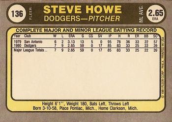 1981 Fleer #136 Steve Howe Back