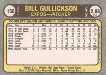1981 Fleer #150 Bill Gullickson Back