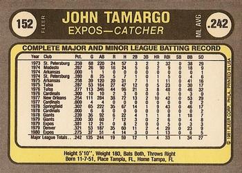 1981 Fleer #152 John Tamargo Back