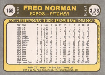 1981 Fleer #158 Fred Norman Back