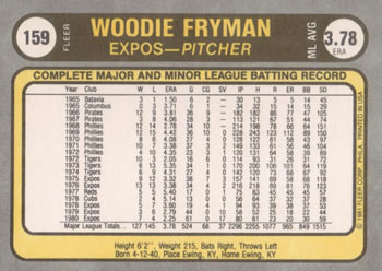 1981 Fleer #159 Woodie Fryman Back