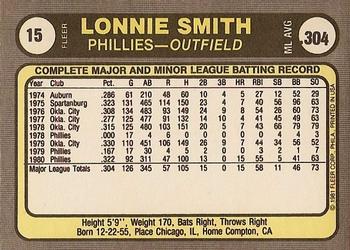 1981 Fleer #15 Lonnie Smith Back