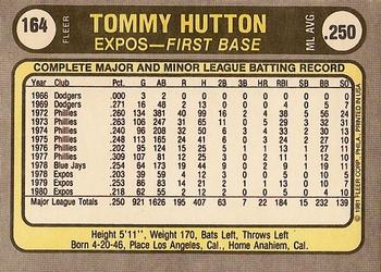 1981 Fleer #164 Tommy Hutton Back