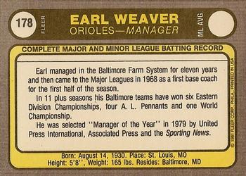 1981 Fleer #178 Earl Weaver Back