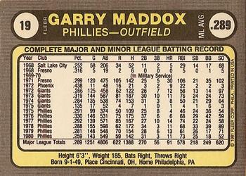 1981 Fleer #19 Garry Maddox Back
