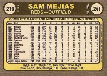 1981 Fleer #219 Sam Mejias Back
