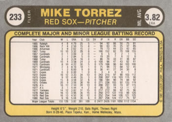 1981 Fleer #233 Mike Torrez Back