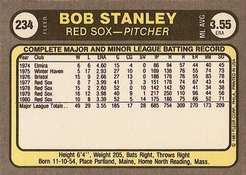 1981 Fleer #234 Bob Stanley Back