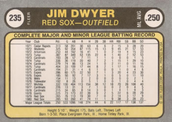 1981 Fleer #235 Jim Dwyer Back