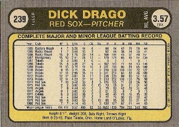 1981 Fleer #239 Dick Drago Back