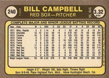 1981 Fleer #240 Bill Campbell Back