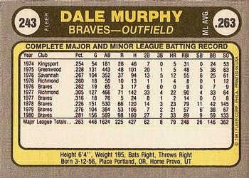 1981 Fleer #243 Dale Murphy Back